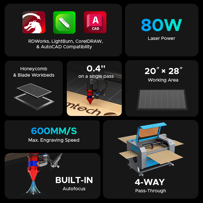 80W CO2 Laser Engraver Cutting Machine with 700×500 mm Working Area and Autofocus